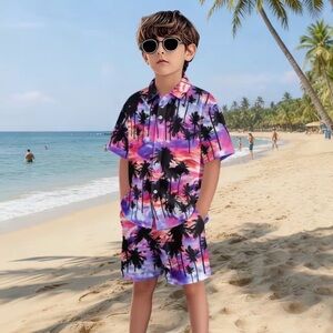 Boys cruise Tropical Palm Print Shirt & Shorts Set outfit 9-11 L